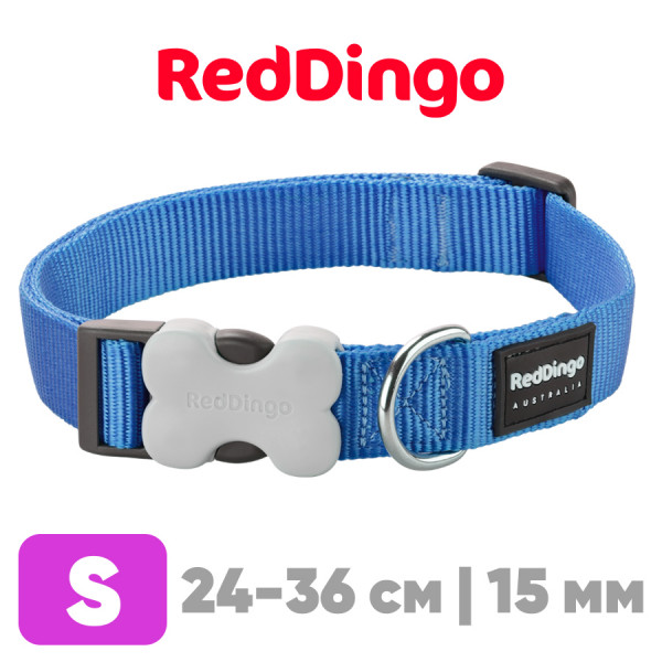 Ошейник для собак Red Dingo голубой Plain 24-36 см, 15 мм | S