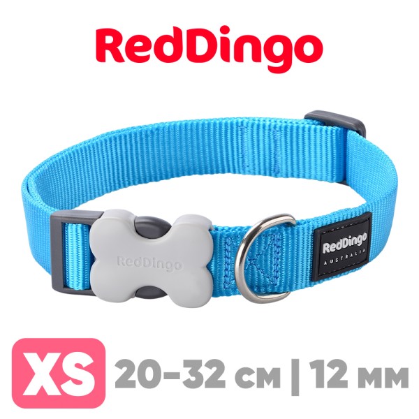 Ошейник для собак Red Dingo лазурный Plain 20-32см, 12мм | XS
