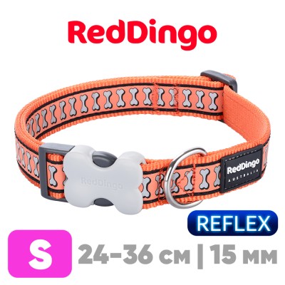 Ошейник для собак Red Dingo светоотражающий оранжевый 24-36 см, 15 мм | S