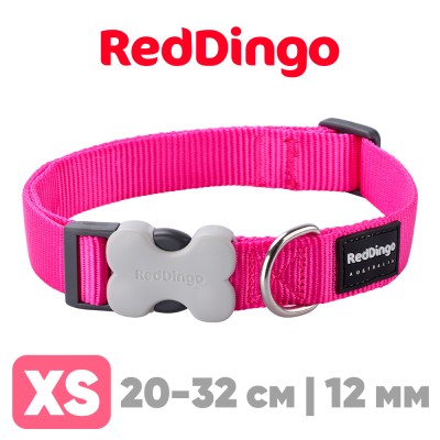 Ошейник для собак Red Dingo ярко-розовый Plain 20-32см, 12мм | XS