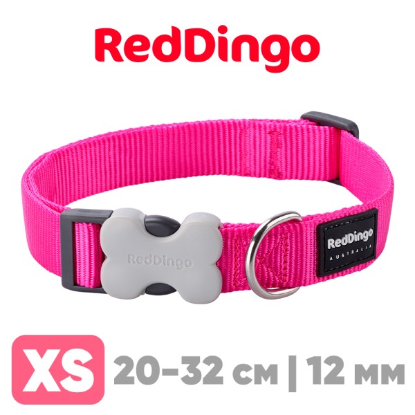 Ошейник для собак Red Dingo ярко-розовый Plain 20-32см, 12мм | XS