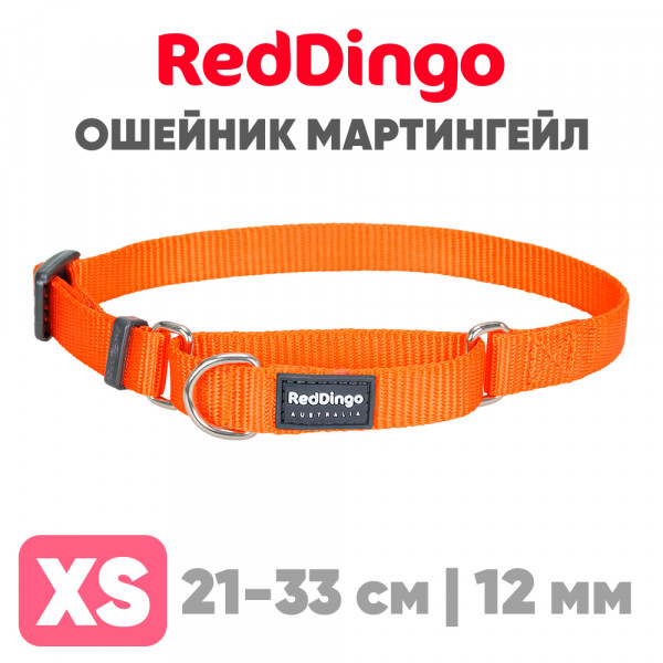 Мартингейл ошейник для собак Red Dingo оранжевый Plain 21-33 см, 12 мм | XS