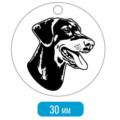 Адресник для собаки Доберман портрет не купированный средний 30x30мм