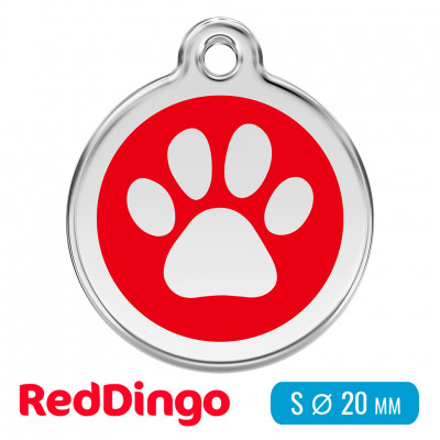 Адресник для собаки Red Dingo малый S красный с лапкой