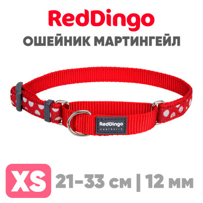 Мартингейл ошейник для собак Red Dingo красный с белыми горохами 21-33 см, 12 мм | XS