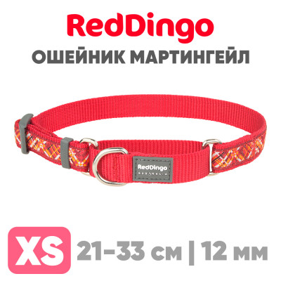 Мартингейл ошейник для собак Red Dingo красный Flanno 21-33 см, 12 мм | XS