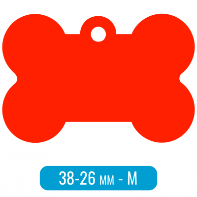Адресник для собаки косточка средняя M красный 38х26 мм