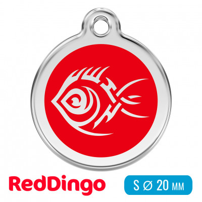 Адресник для собаки Red Dingo малый S красный с рыбкой