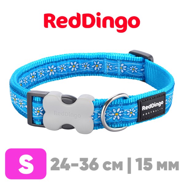 Ошейник для собак Red Dingo лазурный Daisy Chain 24-36 см, 15 мм | S