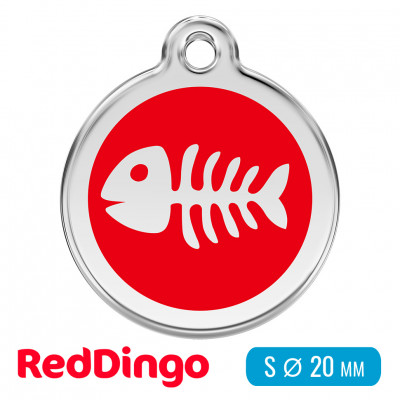 Адресник для собаки Red Dingo малый S красный с рыбкой (скелетик)
