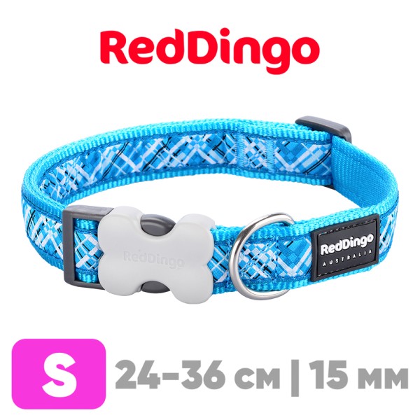 Ошейник для собак Red Dingo лазурный Flanno 24-36 см, 15 мм | S