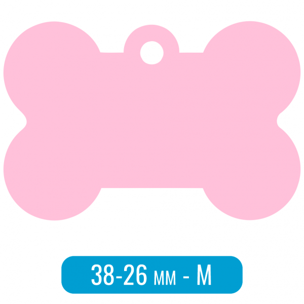 Адресник для собаки косточка средняя M розовый 38х26 мм