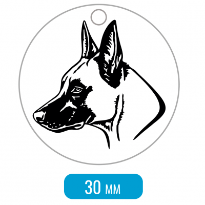 Адресник для собаки Малинуа портрет профиль 30x30мм