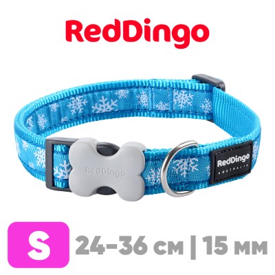 Ошейник для собак Red Dingo лазурный Snow Flake 24-36 см, 15 мм | S