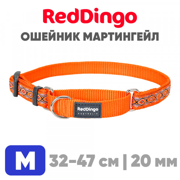 Мартингейл ошейник для собак Red Dingo оранжевый Snake Eyes 32-47 см, 20 мм | M