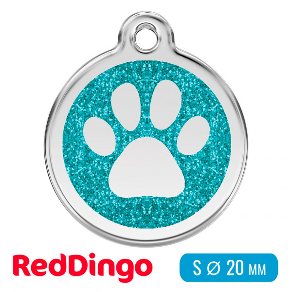 Адресник для собаки Red Dingo малый S лазурный с блестками с лапкой