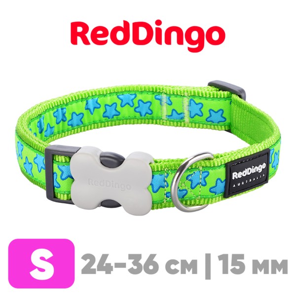 Ошейник для собак Red Dingo лайм Stars 24-36 см, 15 мм | S