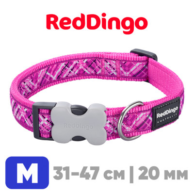 Ошейник с застежкой Red Dingo розовый Flanno 31-47 см, 20 мм | M
