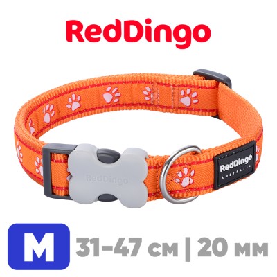 Ошейник с застежкой Red Dingo оранжевый Paws 31-47 см, 20 мм | M