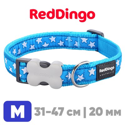 Ошейник для собак Red Dingo лазурный Stars 31-47 см, 20 мм | M