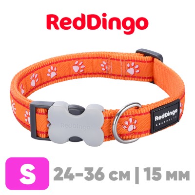 Ошейник для собак Red Dingo оранжевый Paws 24-36 см, 15 мм | S