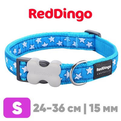 Ошейник для собак Red Dingo лазурный Stars 24-36 см, 15 мм | S
