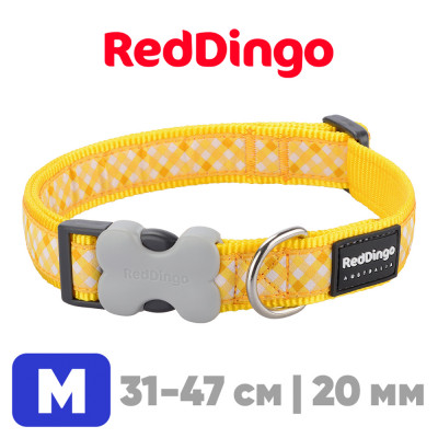 Ошейник с застежкой Red Dingo желтый Gingham 31-47 см, 20 мм | M