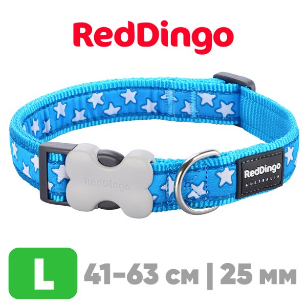 Ошейник для собак Red Dingo лазурный Stars 41-63 см, 25 мм | L