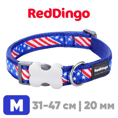 Ошейник для собак Red Dingo Американский Флаг 31-47 см, 20 мм | M