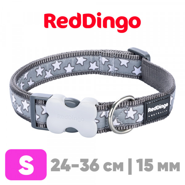 Ошейник для собак Red Dingo серый Stars 24-36 см, 15 мм | S