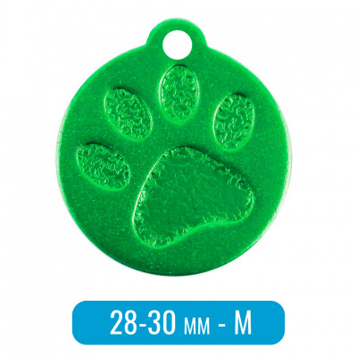 Адресник для собаки круг средний с лапкой M зеленый 28х30 мм