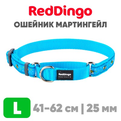 Мартингейл ошейник для собак Red Dingo лазурный с пчелками 41-62 см, 25 | L