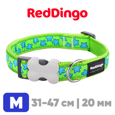 Ошейник с застежкой Red Dingo лайм Stars 31-47 см, 20 мм | M