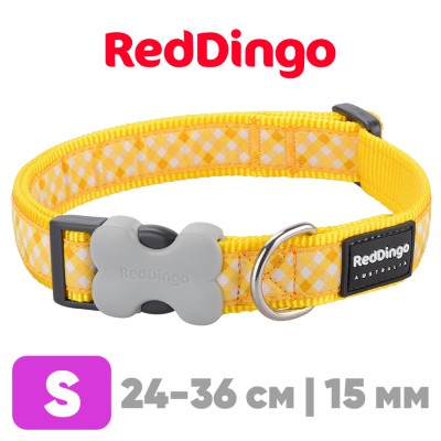 Ошейник для собак Red Dingo желтый Gingham 24-36 см, 15 мм | S