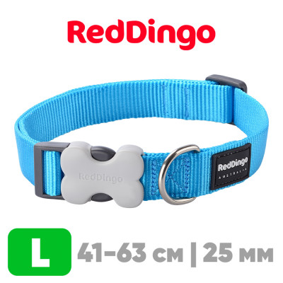 Ошейник для собак Red Dingo лазурный Plain 41-63 см, 25 мм | L