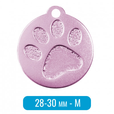 Адресник для собаки круг средний с лапкой M розовый 28х30 мм