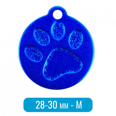 Адресник для собаки круг средний с лапкой M синий 28х30 мм