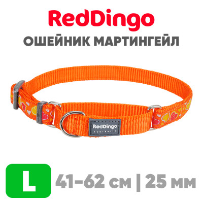 Мартингейл ошейник для собак Red Dingo оранжевый Breezy Love 41-62 см, 25 | L