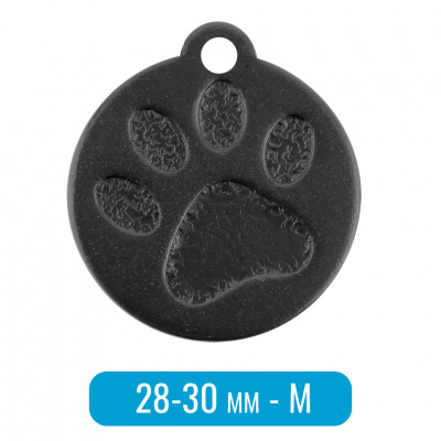 Адресник для собаки круг средний с лапкой M черный 28х30 мм