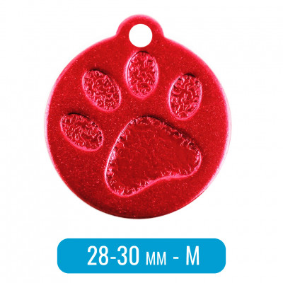 Адресник для собаки круг средний с лапкой M красный 28х30 мм
