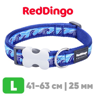 Ошейник для собак Red Dingo Waves Navy 41-63 см, 25 мм | L