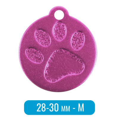 Адресник для собаки круг средний с лапкой M малиновый 28х30 мм