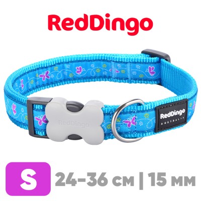 Ошейник для собак Red Dingo лазурный Butterfly  24-36 см, 15 мм | S