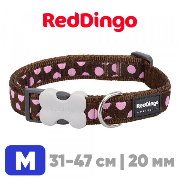 Ошейник для собак Red Dingo коричневый с розовыми горохами 31-47 см, 20 мм | M