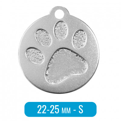 Адресник для собаки круг средний с лапкой M серый 28х30 мм