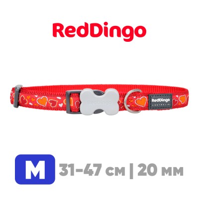 Ошейник для собак Red Dingo красный Breezy Love 31-47 см, 20 мм | M
