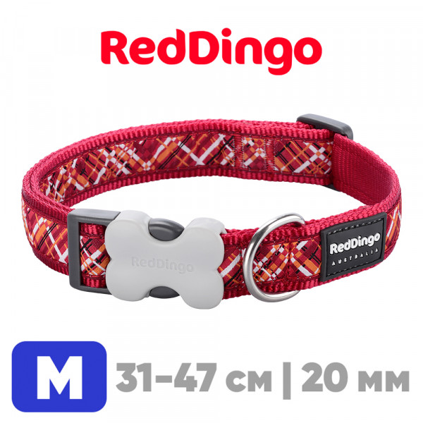 Ошейник для собак Red Dingo красный Flanno 31-47 см, 20 мм | M