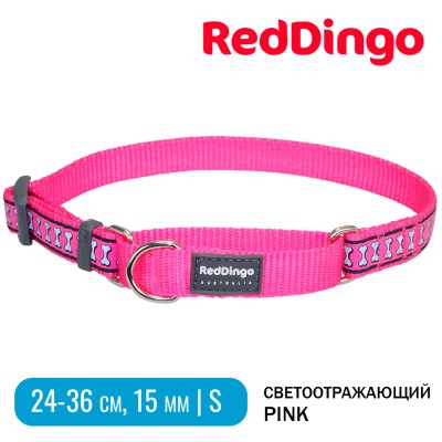 Mартингейл ошейник для собак Red Dingo светоотражающий ярко-розовый 24-36 см, 15 мм | S