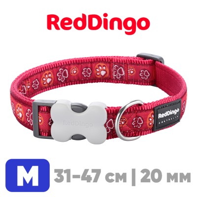 Ошейник для собак Red Dingo красный Paws 31-47 см, 20 мм | M