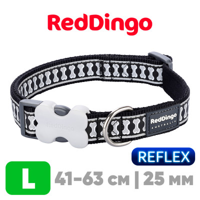 Ошейник для собак Red Dingo светоотражающий черный 41-63 см, 25 мм | L
